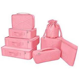 Only-bags.store  Organisateur de valise, sacs à vêtements pour le voyage, 8 pièces, 7 couleurs, organisateur de bagages de voyage incluant un sac de rangement de chaussures imperméable, sacs de compression pratiques pour les voyageurs, nouveau rose 