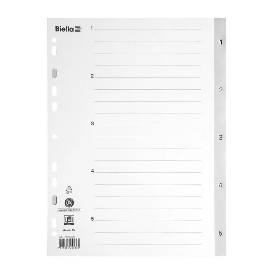 Biella  PP Register, Teilung 1-5 - x 25 