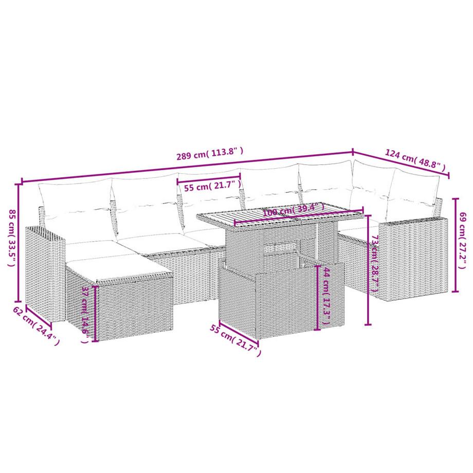 VidaXL set divano da giardino Polirattan  