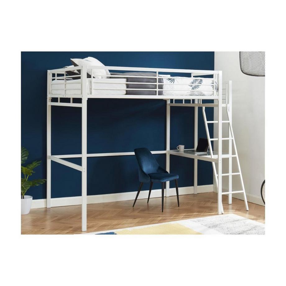 Vente-unique Lit mezzanine CASUAL II - 140 x 190 cm - plateforme bureau - Blanc + matelas  