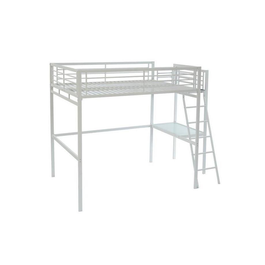 Vente-unique Lit mezzanine CASUAL II - 140 x 190 cm - plateforme bureau - Blanc + matelas  
