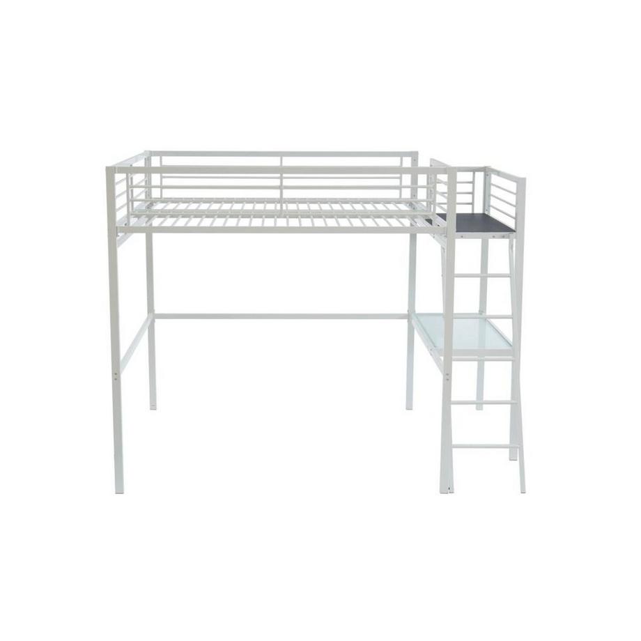 Vente-unique Lit mezzanine CASUAL II - 140 x 190 cm - plateforme bureau - Blanc + matelas  