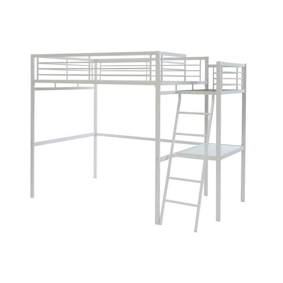 Vente-unique Lit mezzanine CASUAL II - 140 x 190 cm - plateforme bureau - Blanc + matelas  