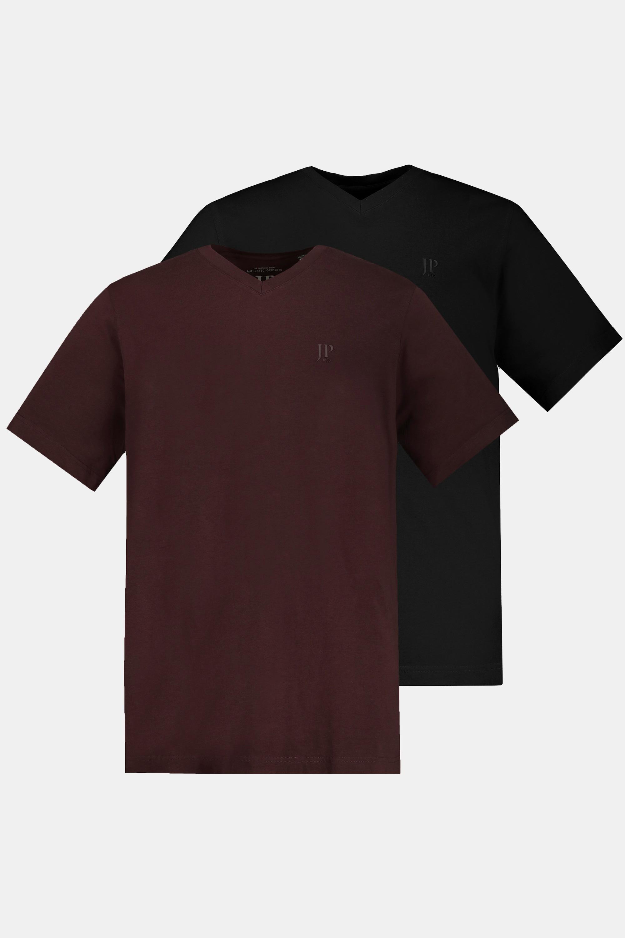 JP1880  T-shirts, collection Basic, lot de 2. Col en V et manches courtes bordeaux 