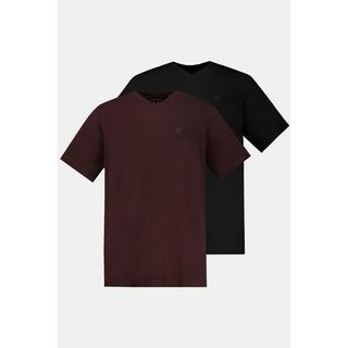 JP1880  T-shirts, collection Basic, lot de 2. Col en V et manches courtes bordeaux 