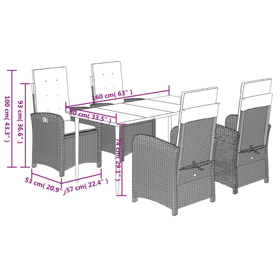VidaXL Ensemble de salle à manger de jardin rotin synthétique  
