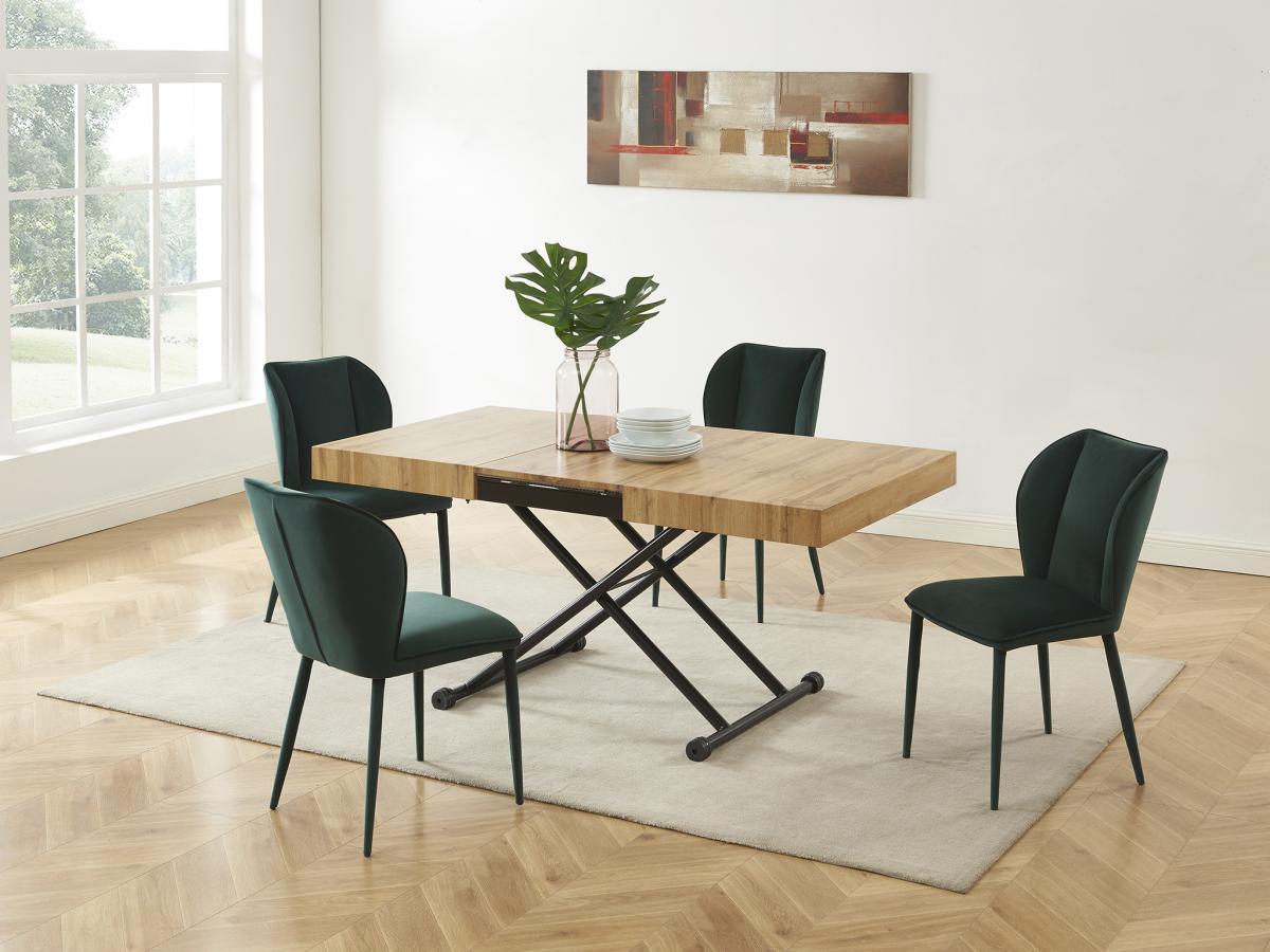 Vente-unique Table extensible et relevable 2 en 1 - MDF et acier - Naturel et noir - MORIALA  