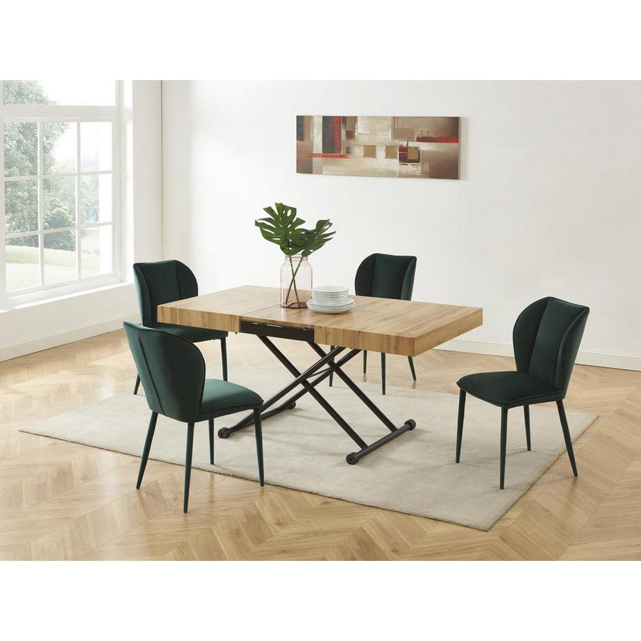 Vente-unique Tavolo allungabile e sollevabile 2 in 1 MDF e Acciaio Naturale e Nero - MORIALA  