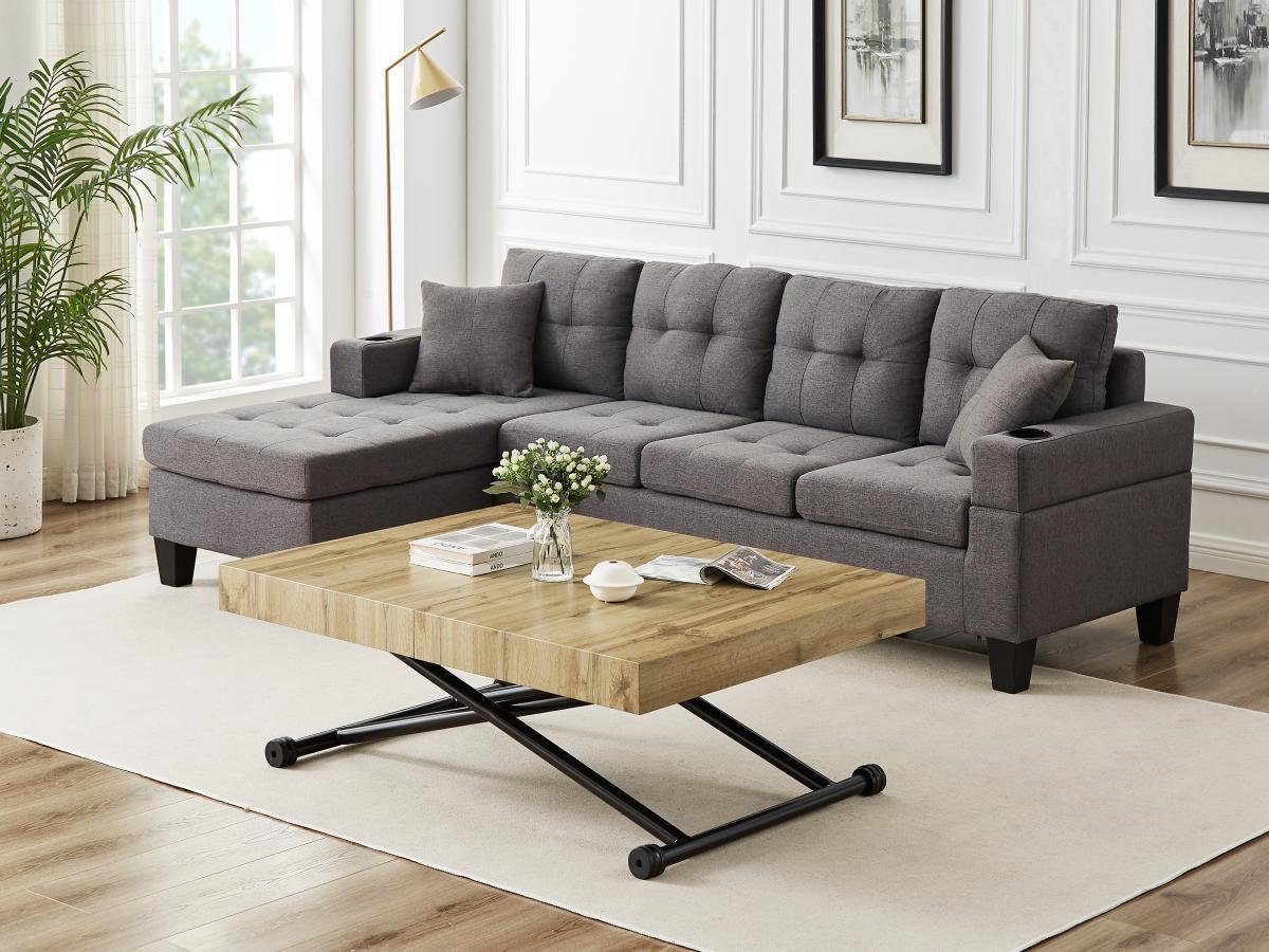 Vente-unique Table extensible et relevable 2 en 1 - MDF et acier - Naturel et noir - MORIALA  