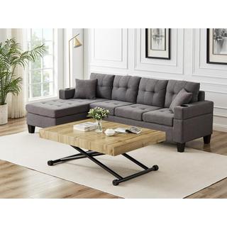 Vente-unique Table extensible et relevable 2 en 1 - MDF et acier - Naturel et noir - MORIALA  