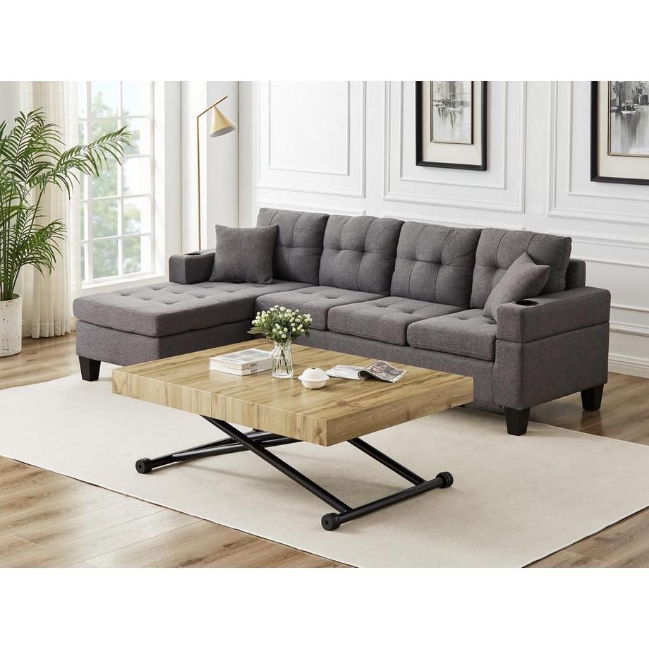 Vente-unique Tavolo allungabile e sollevabile 2 in 1 MDF e Acciaio Naturale e Nero - MORIALA  