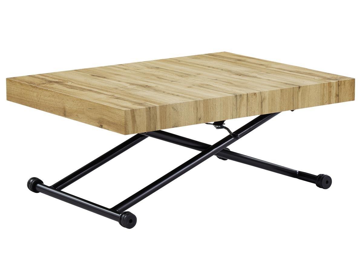 Vente-unique Table extensible et relevable 2 en 1 - MDF et acier - Naturel et noir - MORIALA  