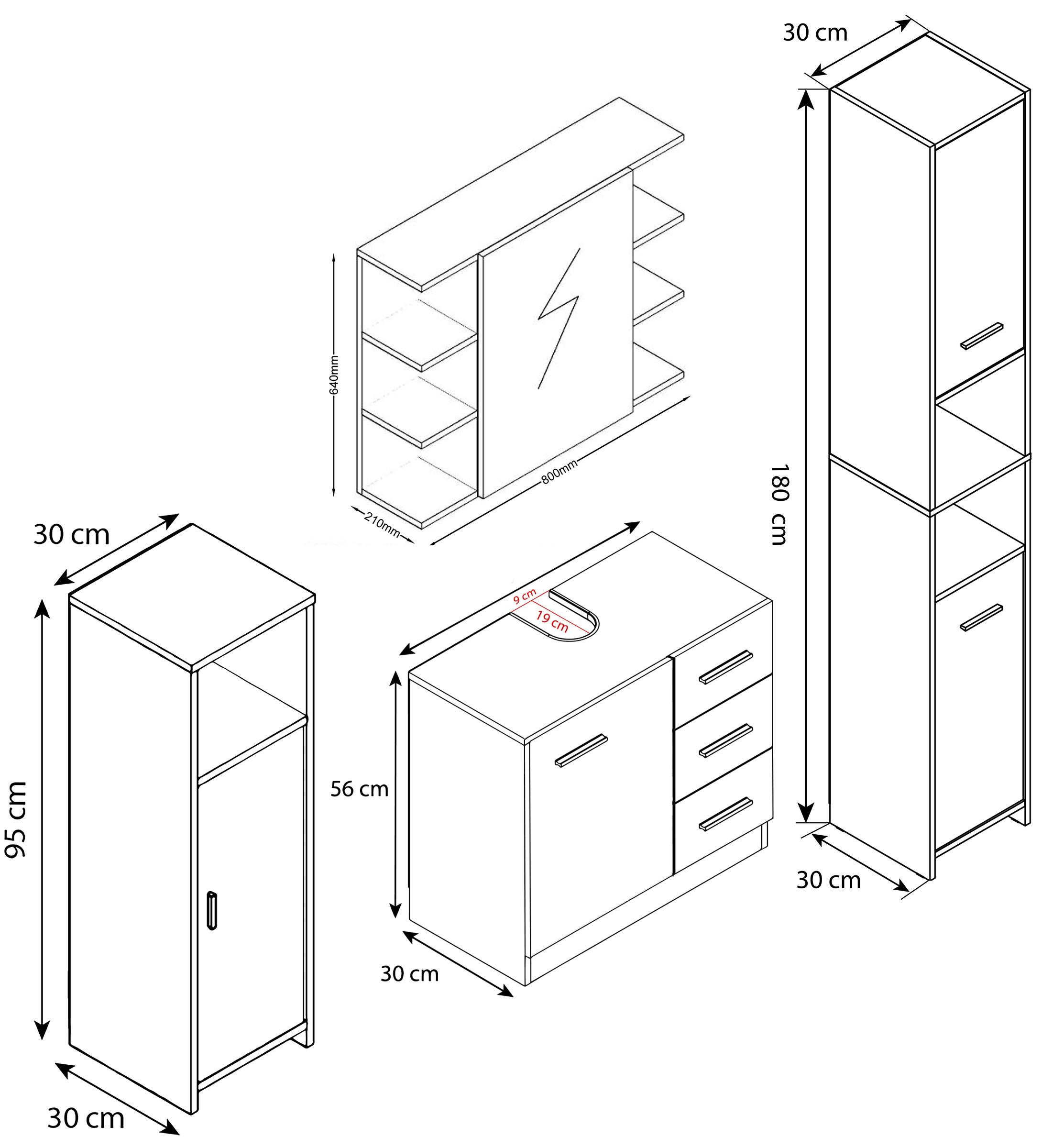 VCM 4 pcs. Meuble de salle de bain complet Zallo Ill  