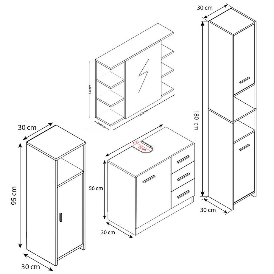 VCM 4-tlg. Badmöbel Komplett Set "Zalo Ill"  