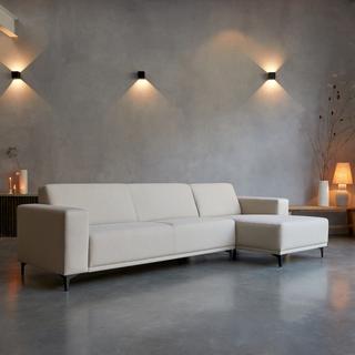 Tikamoon Ecksofa mit Eckelement rechts und ecrufarbenem Stoffbezug 300 x 150 cm ,5-Sitzer Lars  