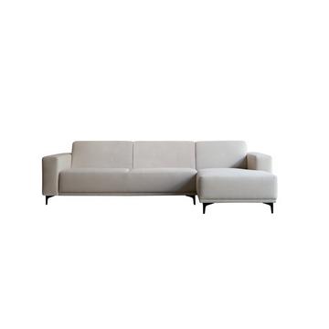 Ecksofa mit Eckelement rechts und ecrufarbenem Stoffbezug 300 x 150 cm ,5-Sitzer Lars