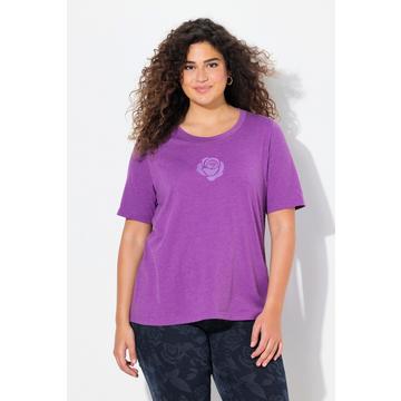 T-shirt classica con rose, scollo a girocollo e mezze maniche