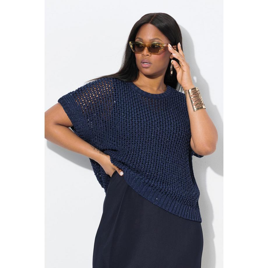 Ulla Popken Pull Paillettes Col Rond Épaules Ultra-Basses  