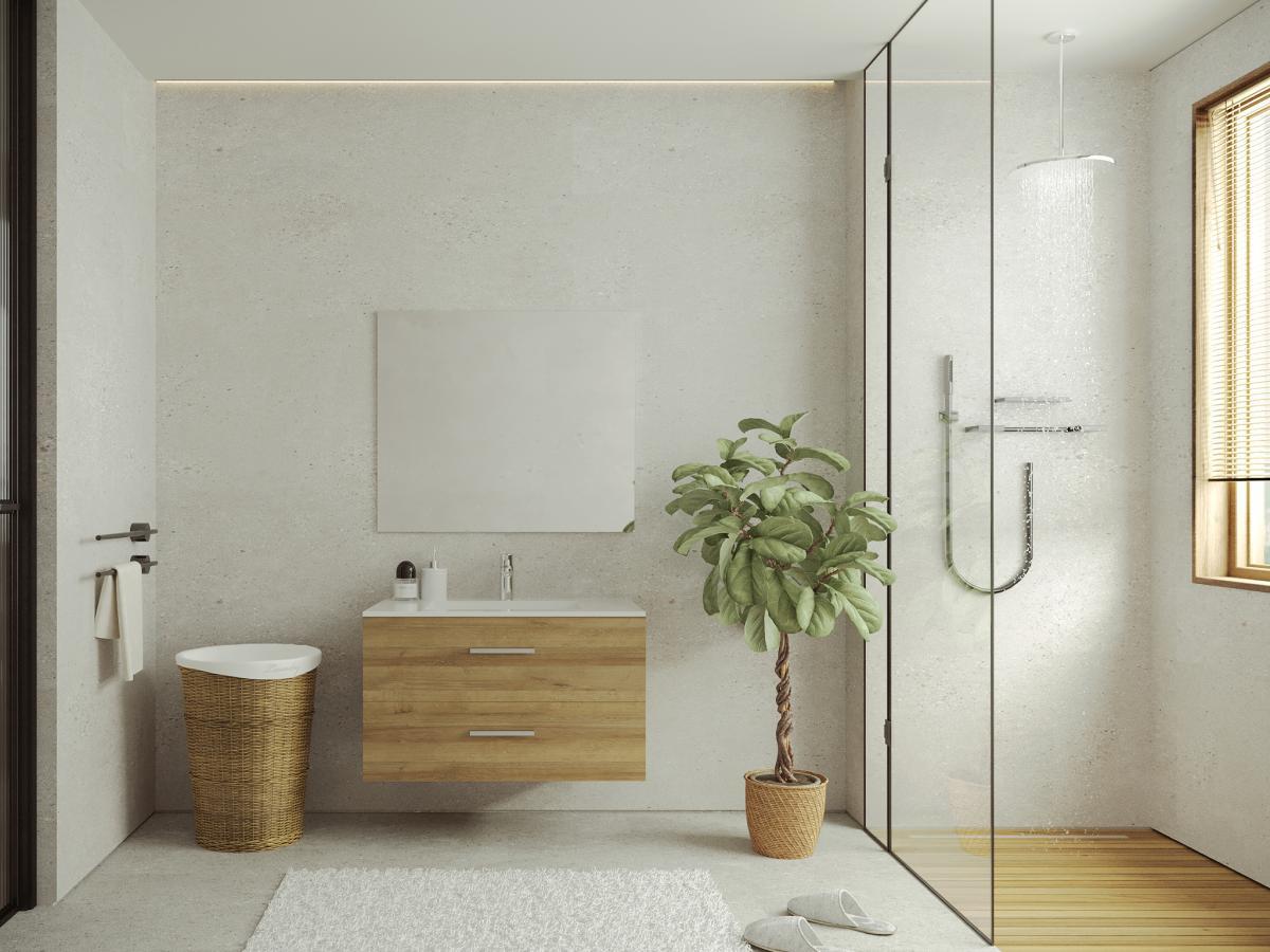 Vente-unique Mobile sotto lavabo sospeso Naturale chiaro 80 cm - KAYLA  