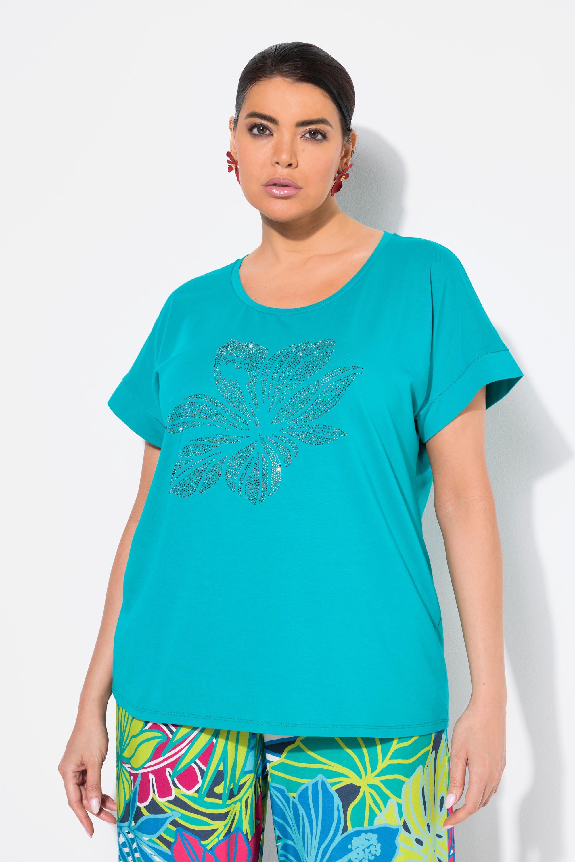 Ulla Popken T-shirt Oversize Fiore Scollo Rotondo Mezze Maniche  