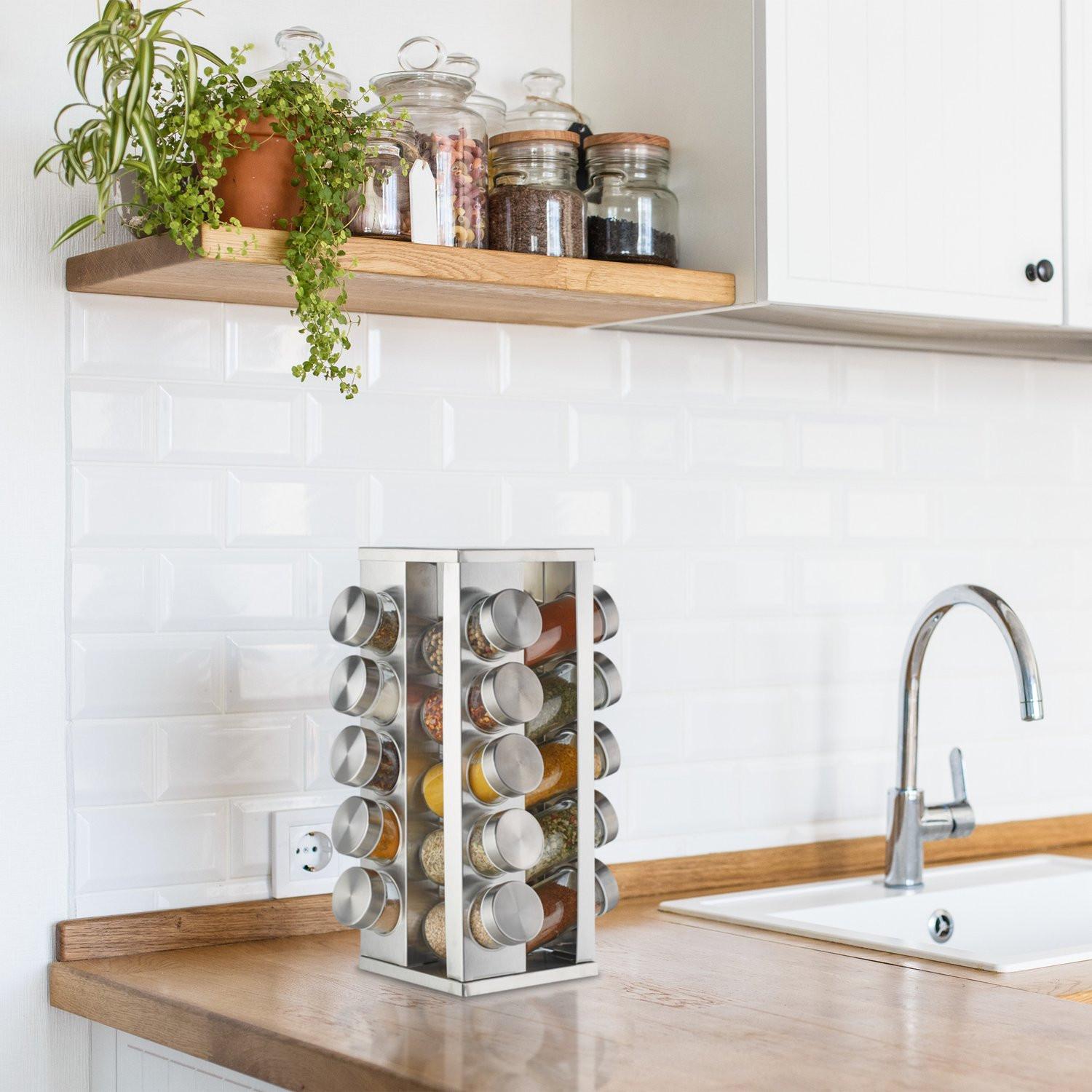 Northix Porta spezie girevole con 20 barattoli per spezie  