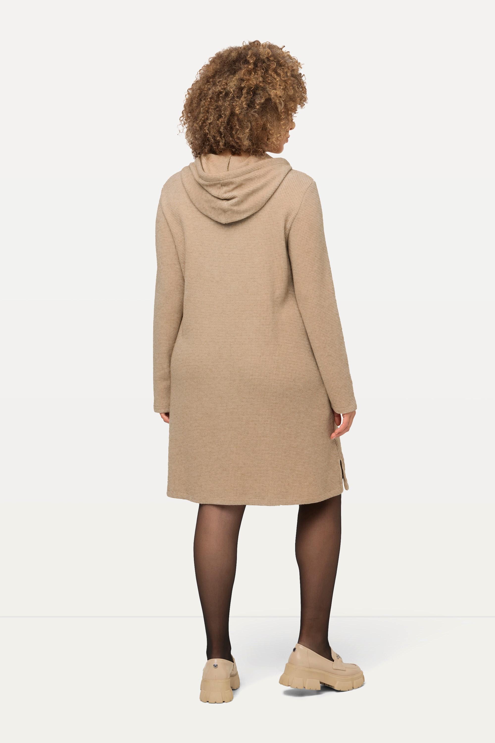 Ulla Popken Robe Midi Molletonnée Structure Gaufre Paillettes Capuche Manches Longues  