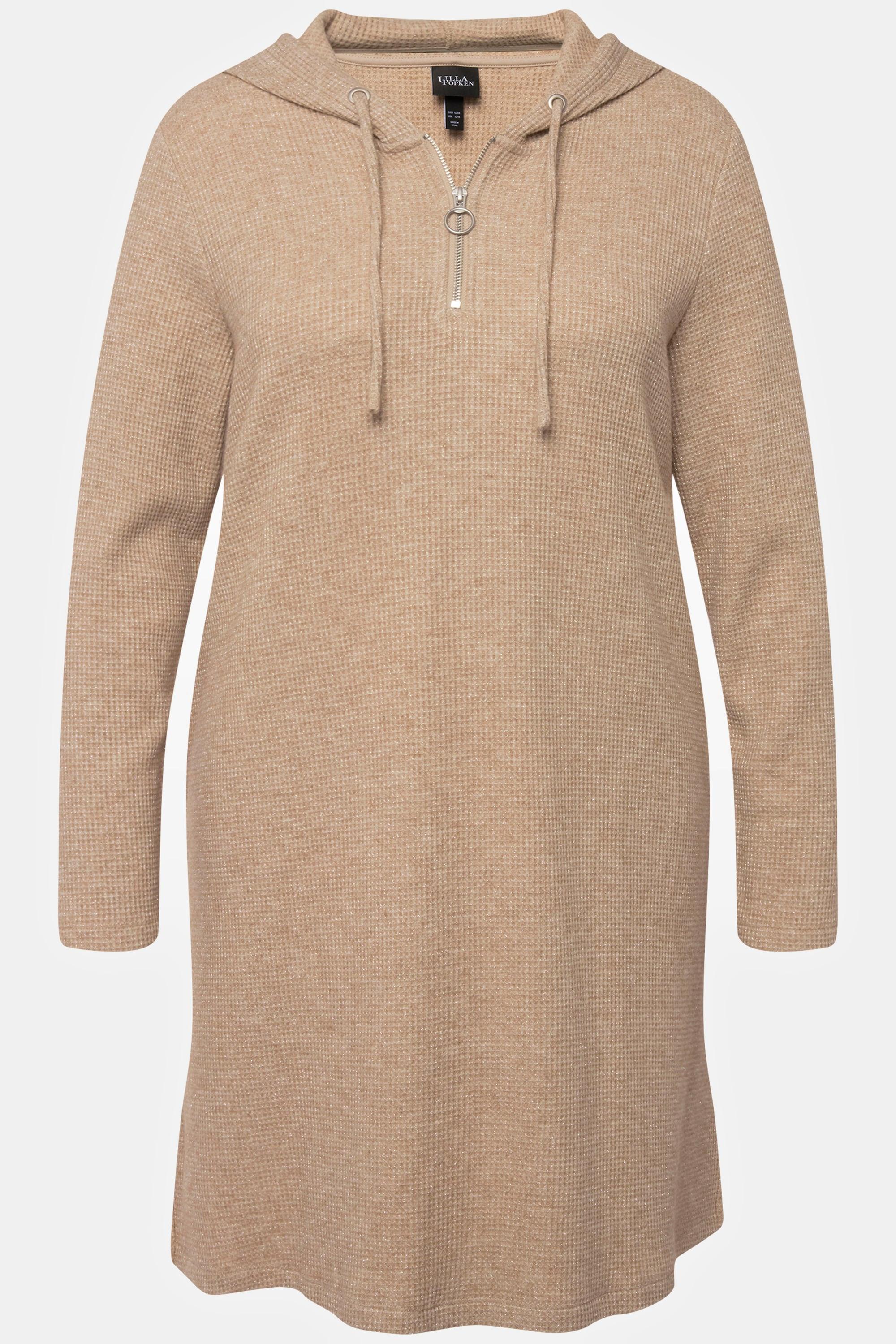 Ulla Popken Robe Midi Molletonnée Structure Gaufre Paillettes Capuche Manches Longues  