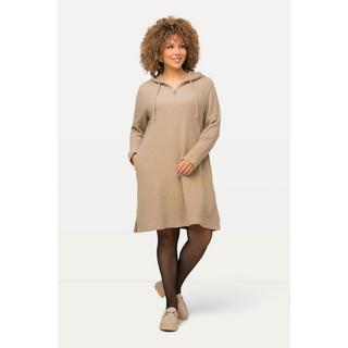 Ulla Popken Robe Midi Molletonnée Structure Gaufre Paillettes Capuche Manches Longues  