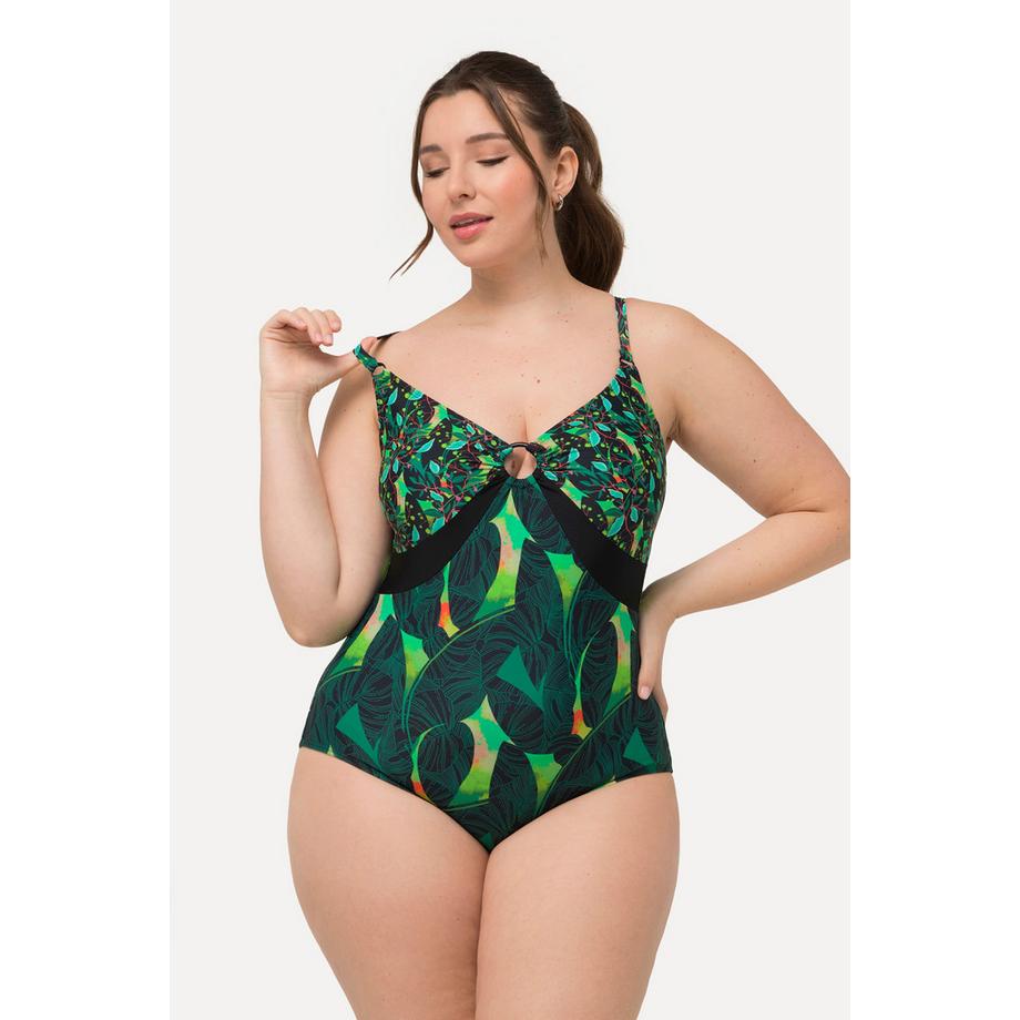 Ulla Popken Maillot de bain Mélange d'imprimés Bonnets souples Anneau fantaisie  