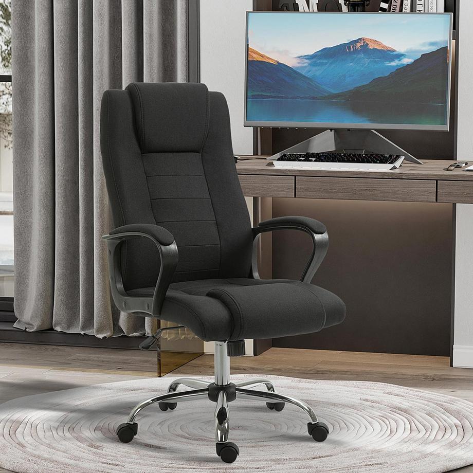 Northio Chaise De Bureau Chaise D'Ordinateur Avec Fonction Bascule Appui-Tête Ergonomique Rotatif Réglable En Hauteur Touche Lin Noir 62 X 62 X 110-119 Cm  