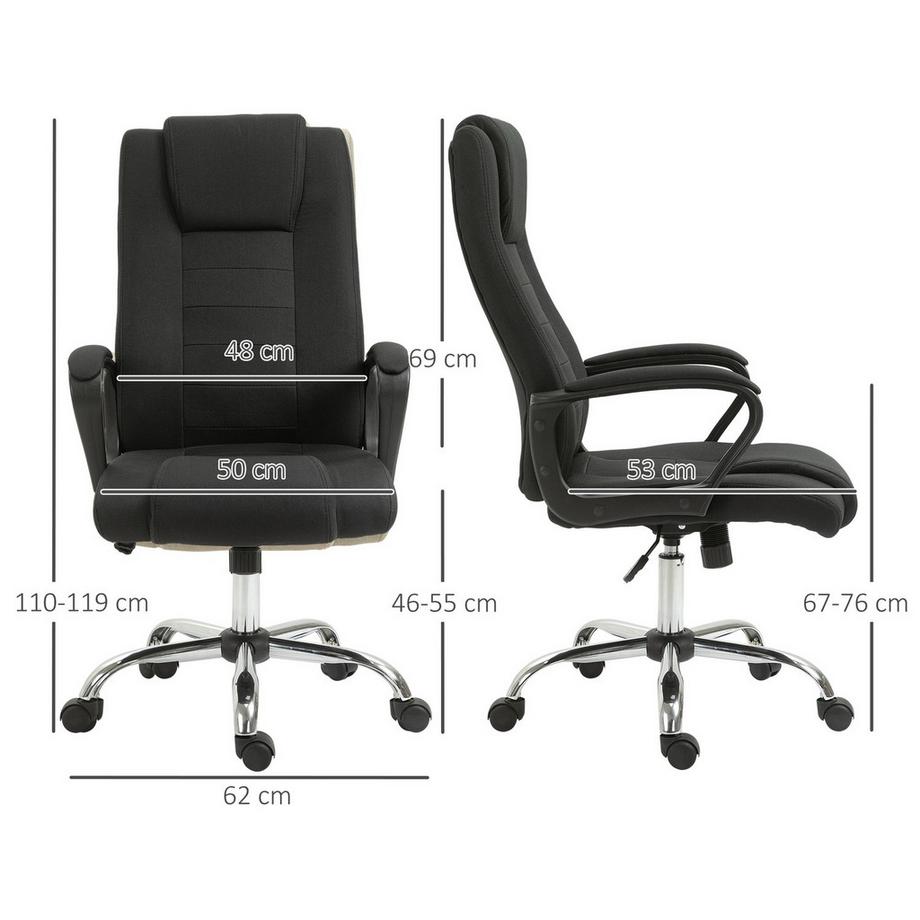 Northio Chaise De Bureau Chaise D'Ordinateur Avec Fonction Bascule Appui-Tête Ergonomique Rotatif Réglable En Hauteur Touche Lin Noir 62 X 62 X 110-119 Cm  