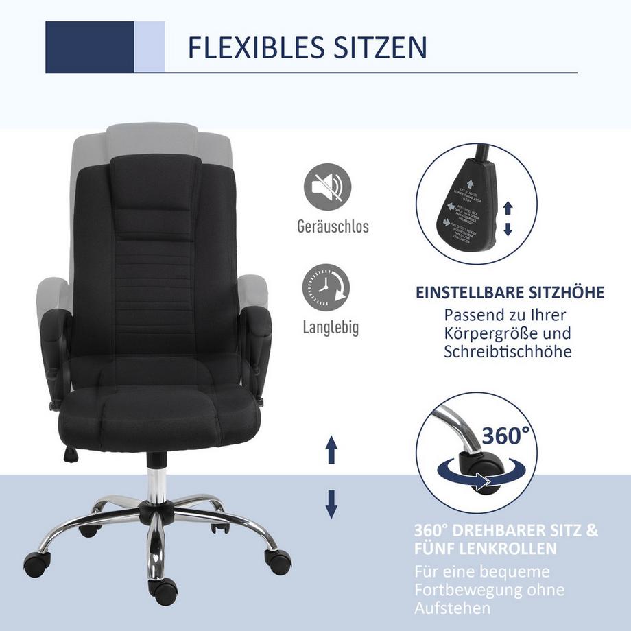 Northio Chaise De Bureau Chaise D'Ordinateur Avec Fonction Bascule Appui-Tête Ergonomique Rotatif Réglable En Hauteur Touche Lin Noir 62 X 62 X 110-119 Cm  