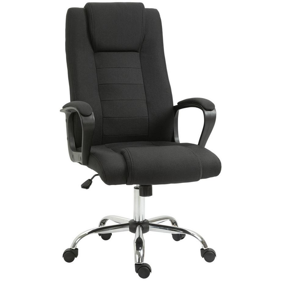 Chaise De Bureau Chaise D'Ordinateur Avec Fonction Bascule Appui-Tête Ergonomique Rotatif Réglable En Hauteur Touche Lin Noir 62 X 62 X 110-119 Cm