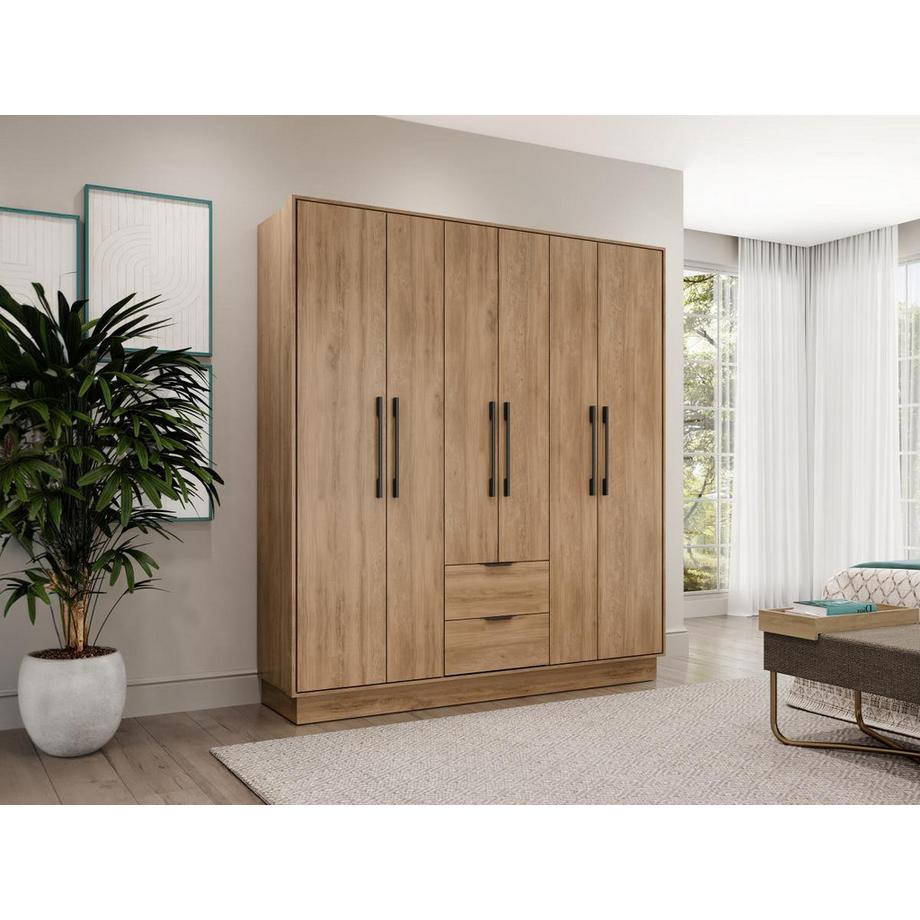 Vente-unique Kleiderschrank mit 6 Türen & 2 Schubladen - B 162 cm - Holzfarben - FEOVA  