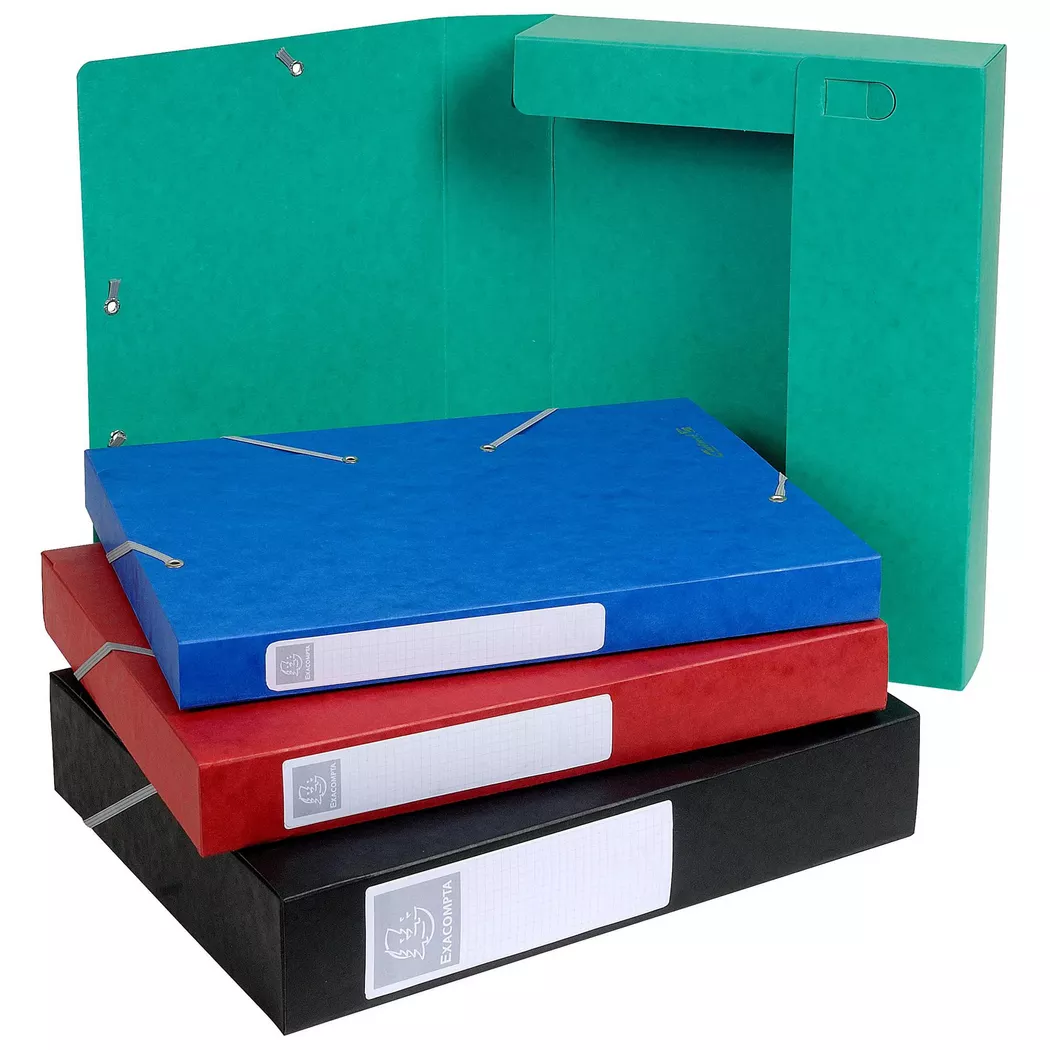 Exacompta - Archivbox Cartobox, flach geliefert Rücken 40mm aus Colorspan-Karton, mit 3 Klappen und Gummizug, 25x33cm für DIN A4 - x 10, A4, Multicolor