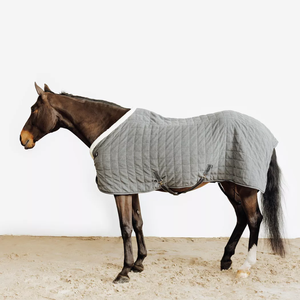 FOUGANZA - Warme Fleece-Decke Confort für Pferd und Pony – Grau, 141-148CM