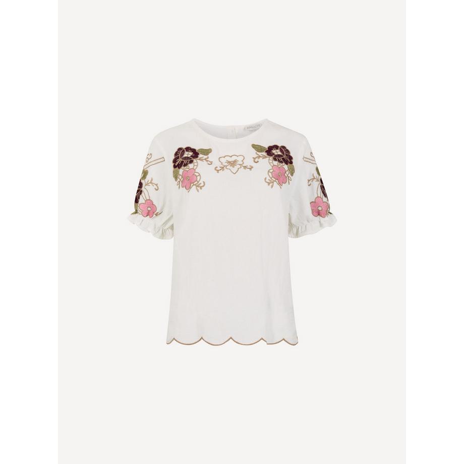 APRICOT Haut en coton à manches volantées et broderies florales  