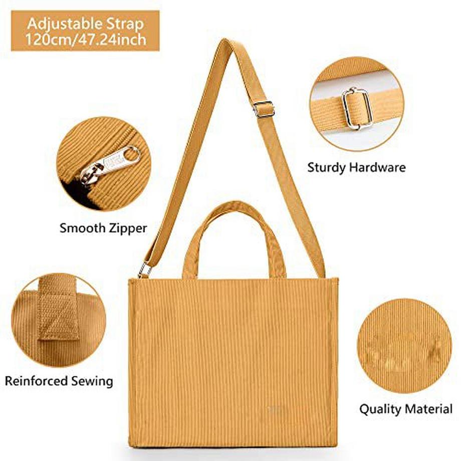 Only-bags.store Sac à bandoulière en velours côtelé avec fermeture éclair Sac à main Shopper  