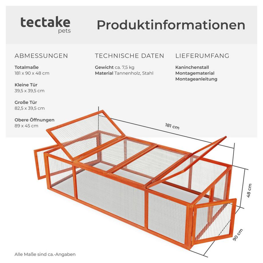 Tectake  Hasenstall Mandy aus Holz mit 2 Dachöffnungen 