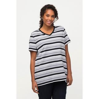 Ulla Popken  T-shirt classica a righe con scollo a V e mezze maniche 