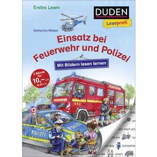 Duden Leseprofi - Mit Bildern lesen lernen: Einsatz bei Feuerwehr und Polizei Wieker, Katharina; Wieker, Katharina (Illustrationen); Mertz, Dennis (Umschlaggestaltung) Copertina rigida 