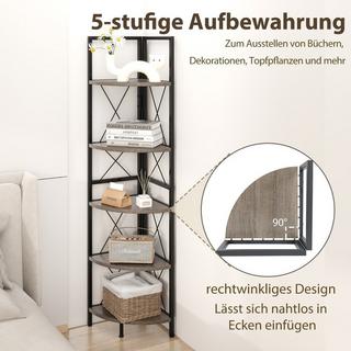 Northio Scaffale angolare a 5 livelli Libreria alta 160 cm scaffale da appoggio in legno con struttura in metallo rovere grigio  