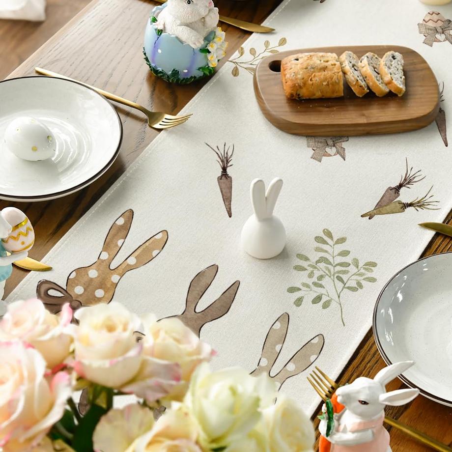 Alopini Ostern Tischläufer, abwaschbar modernen Frühling Küche Esstisch Dekoration für drinnen  