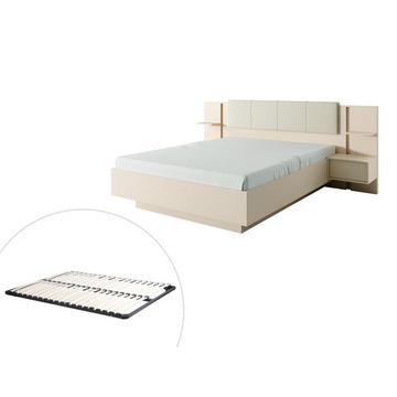 Bett mit Nachttischen + Lattenrost - 160 x 200 cm - Mit LED-Beleuchtung - Beige - ELYNIA