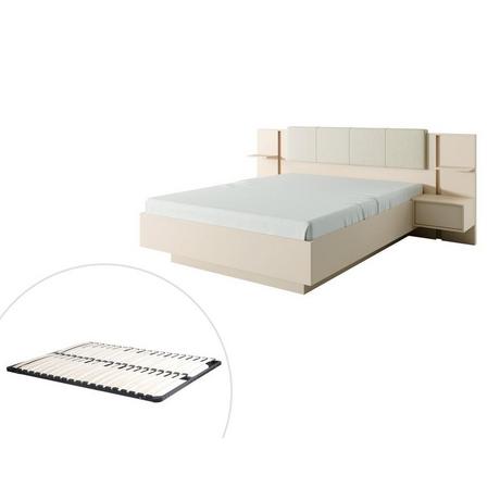 Vente-unique Lit avec chevets 160 x 200 cm - Avec LEDs - Coloris : Beige + Sommier - ELYNIA  