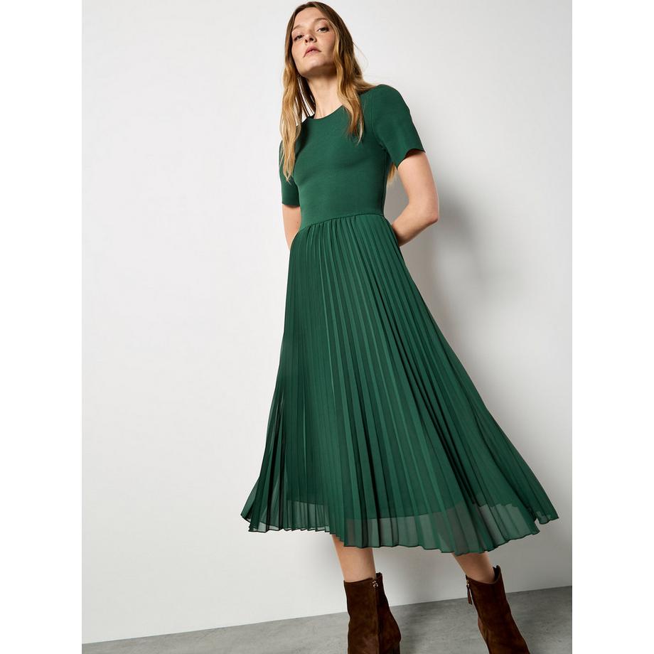 APRICOT Abito Midi Plissettato in Chiffon e Maglia a Coste  
