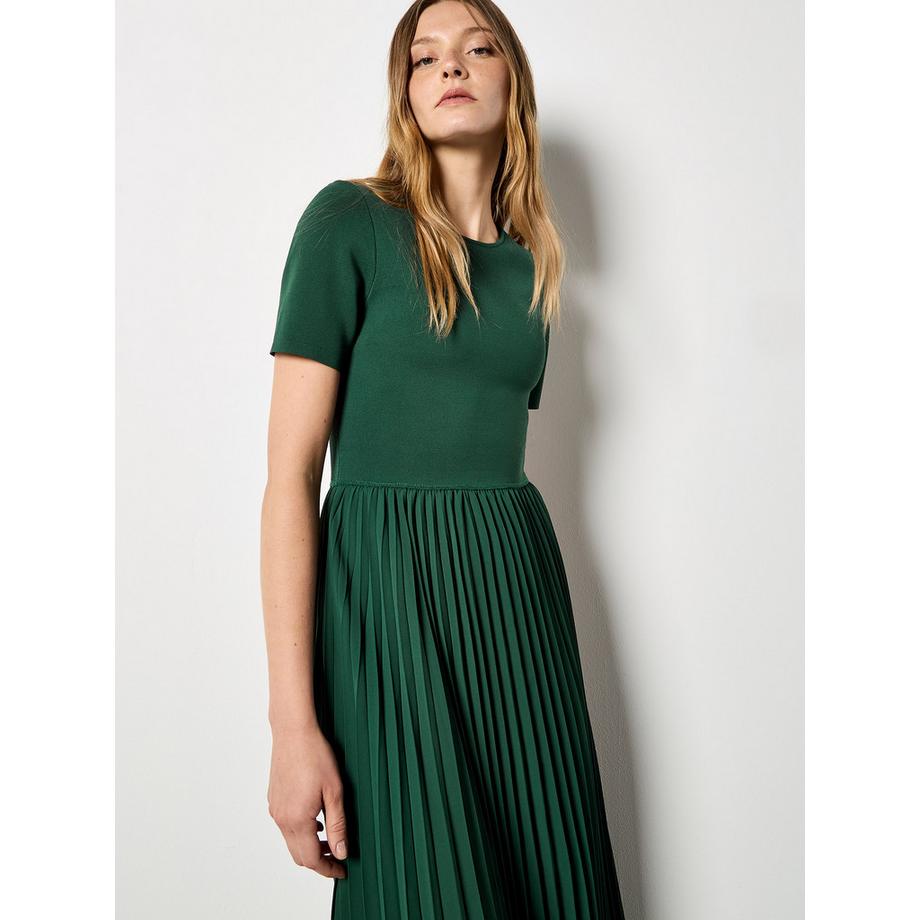 APRICOT Abito Midi Plissettato in Chiffon e Maglia a Coste  