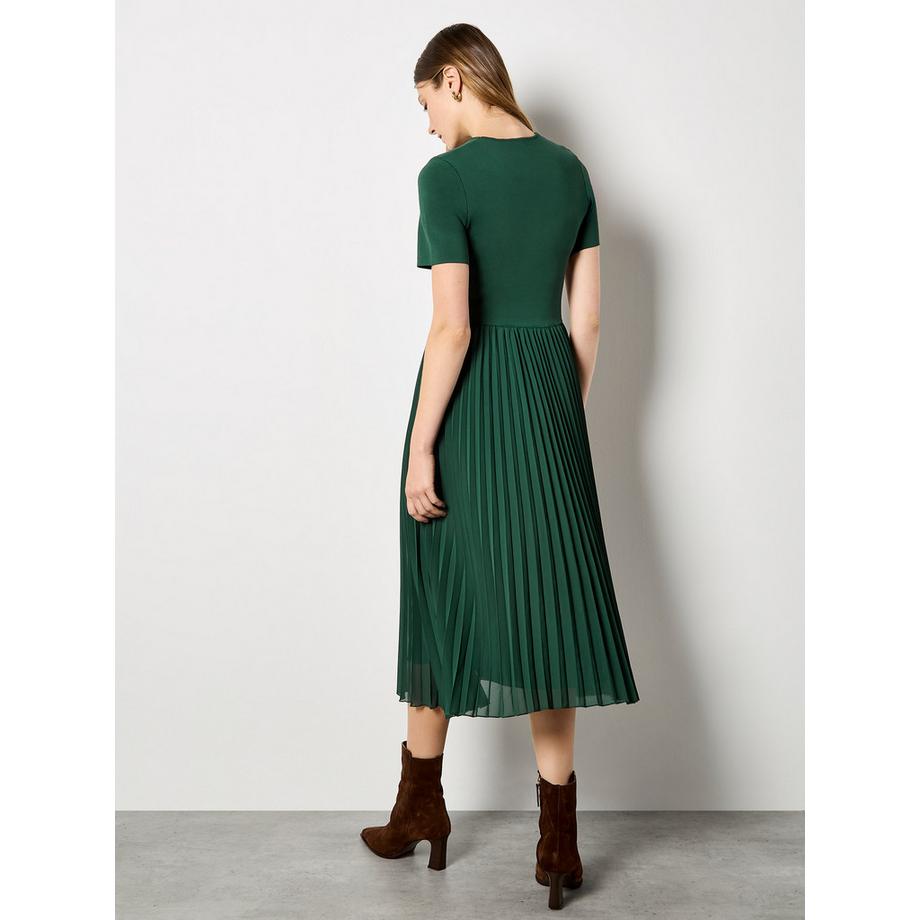 APRICOT Abito Midi Plissettato in Chiffon e Maglia a Coste  
