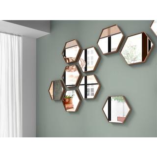 ANGEL CERDA Miroir mural hexagonale noyer  