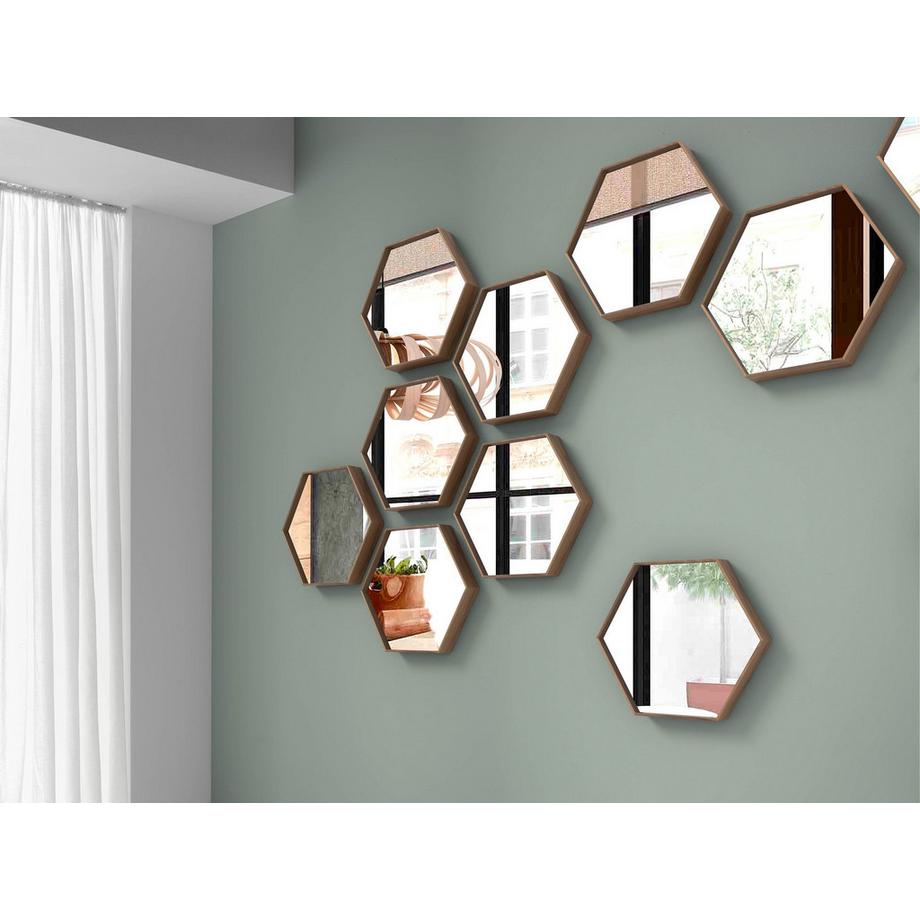 ANGEL CERDA Wandspiegel sechseckig Walnuss  